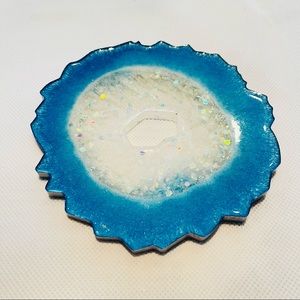 Aqua/iridescent coaster with silver edges
